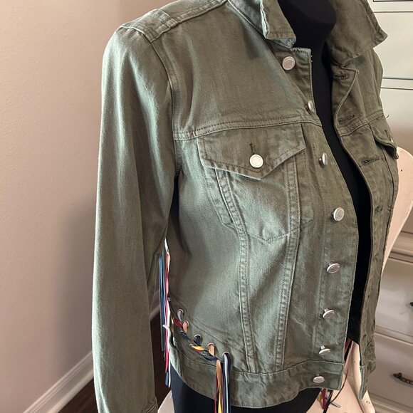 BlankNYC Green Denim Jacket with pretty fringe - Picture 5 of 5